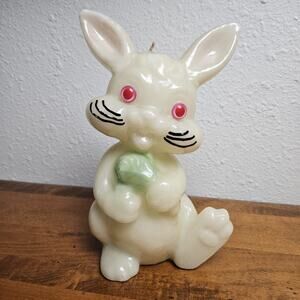 Vintage Rabbit Bunny Wax Candle Figurine Easter Bunny Pink Eyes Decorative